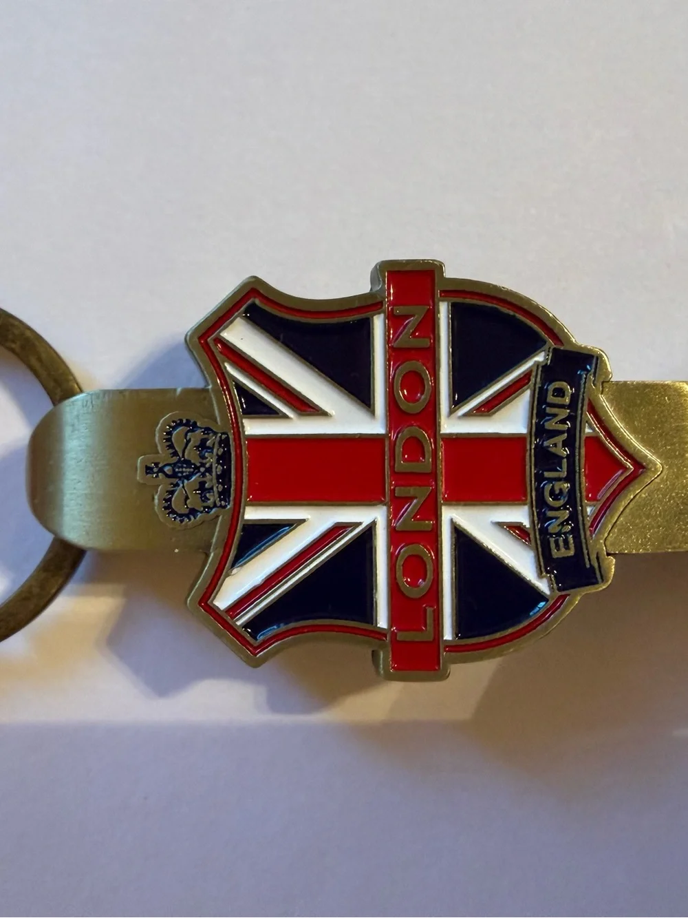 London England Souvenir Union Jack Key Ring Bottle Opener - Red, White & Blue